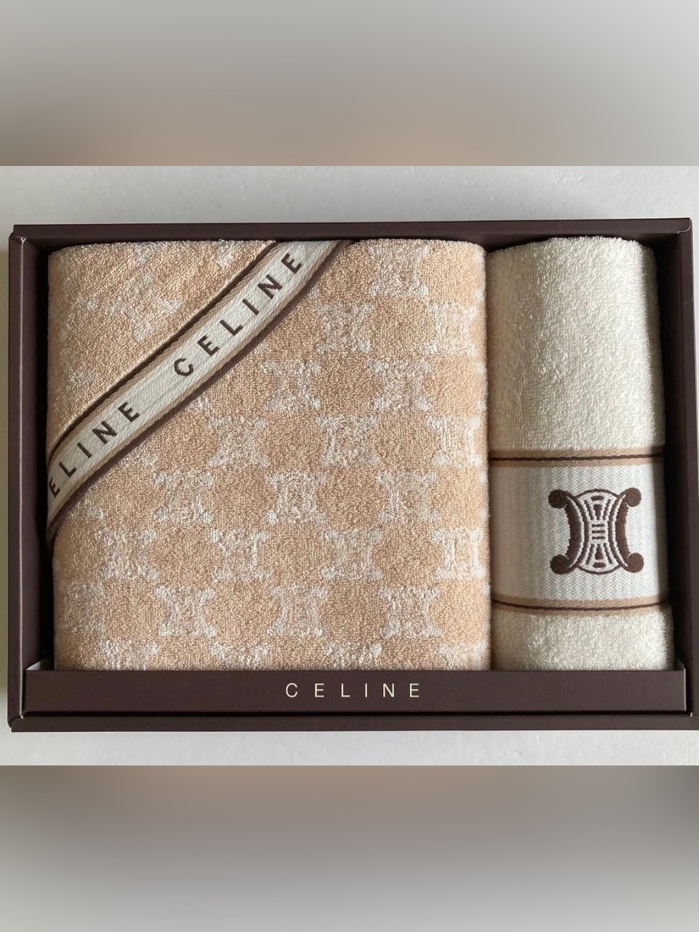 Celine Cream & Beige Logo Bath Towel Set